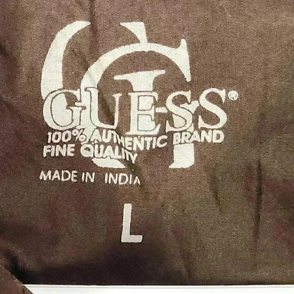 Vintage‎ GUESS Men's Cowboy Shirt L Slim "Freedom" Cross Embroidered Snaps Brown - Picture 4 of 13